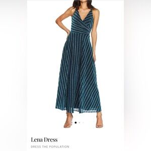 Dress the Population Blue and Black Maxi Dress